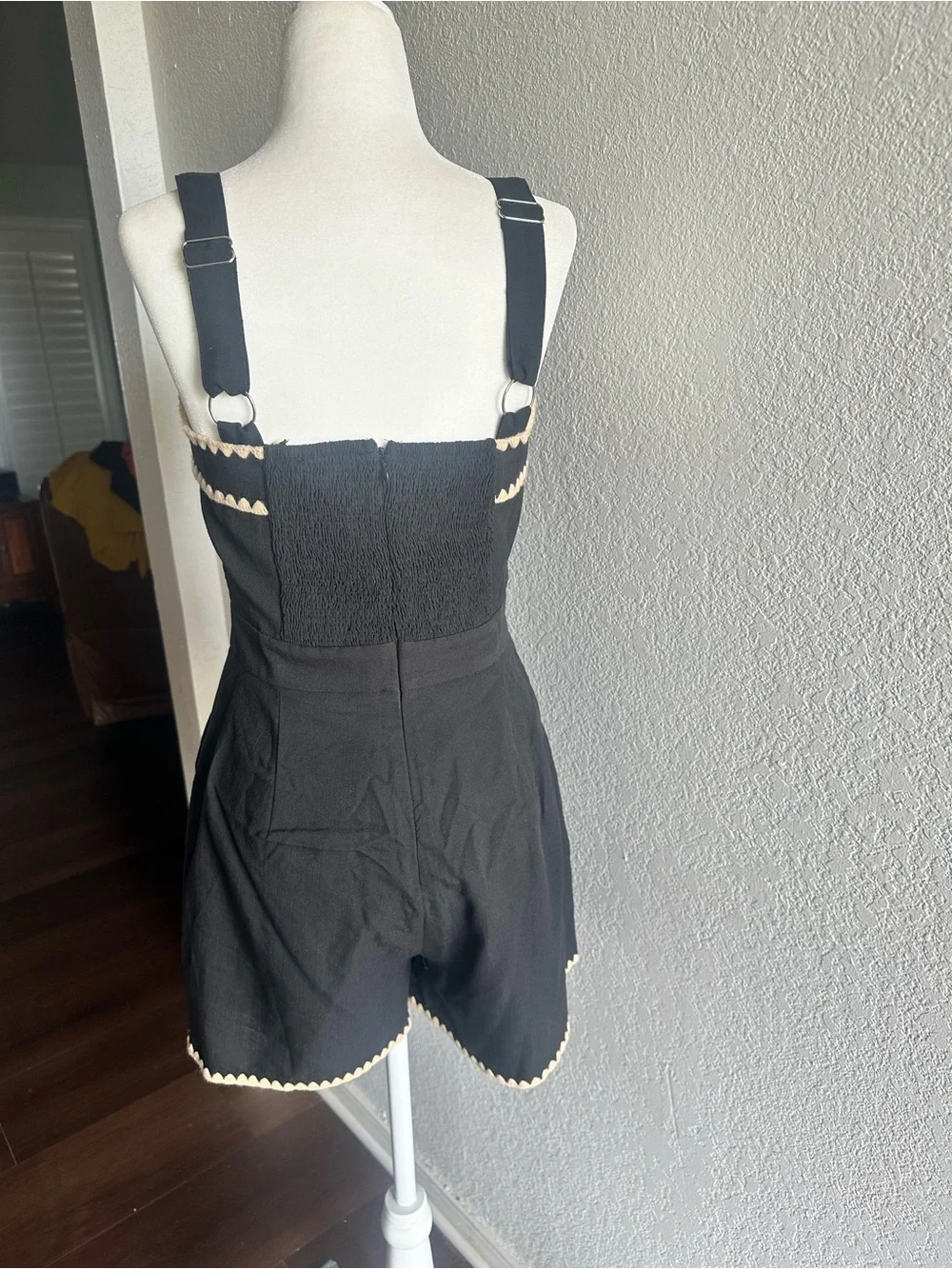 Black Romper with Cream Scallop Trim - Picture 2 of 8